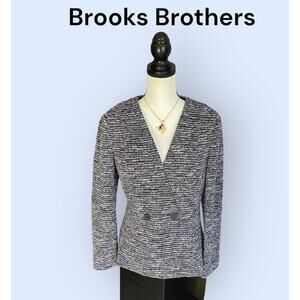 Brooks Brothers Navy Blue White Knit Blazer Jacket Size 10 L